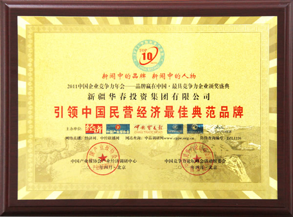 2011引領中國民營經濟最佳典范品牌